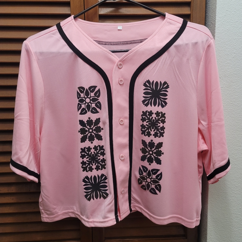 Pink Quilt Crop Baseball Jersey - Picture 3 of 4
